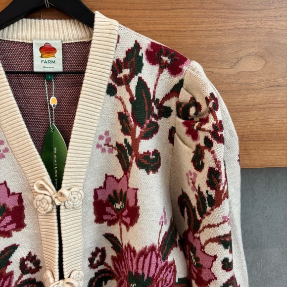NWT Farm Rio Ravenala Floral-intarsia Knitted Cardigan Cream, Size L - Picture 12 of 15